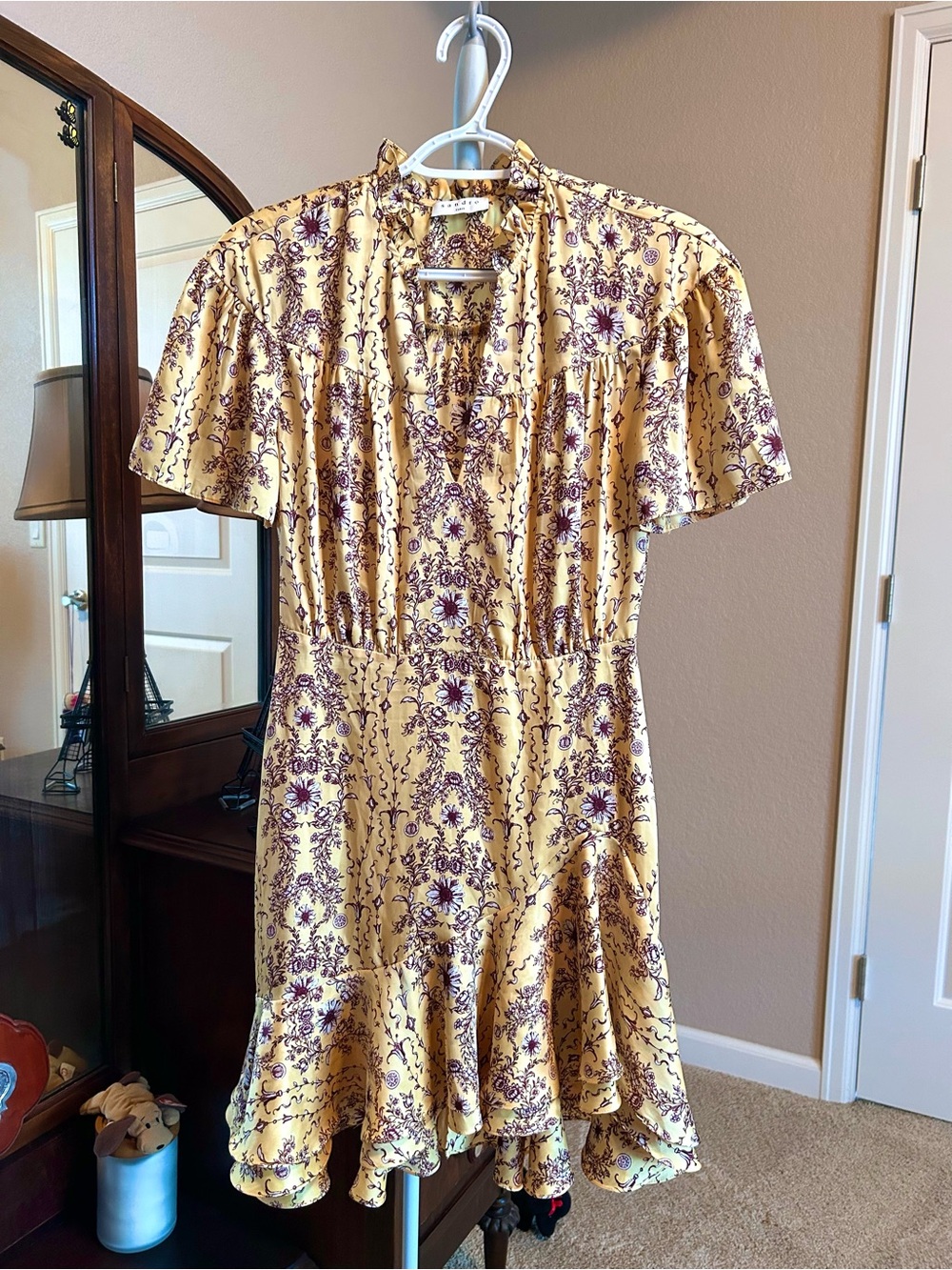 Sandro Yellow Floral Ruffle Dress